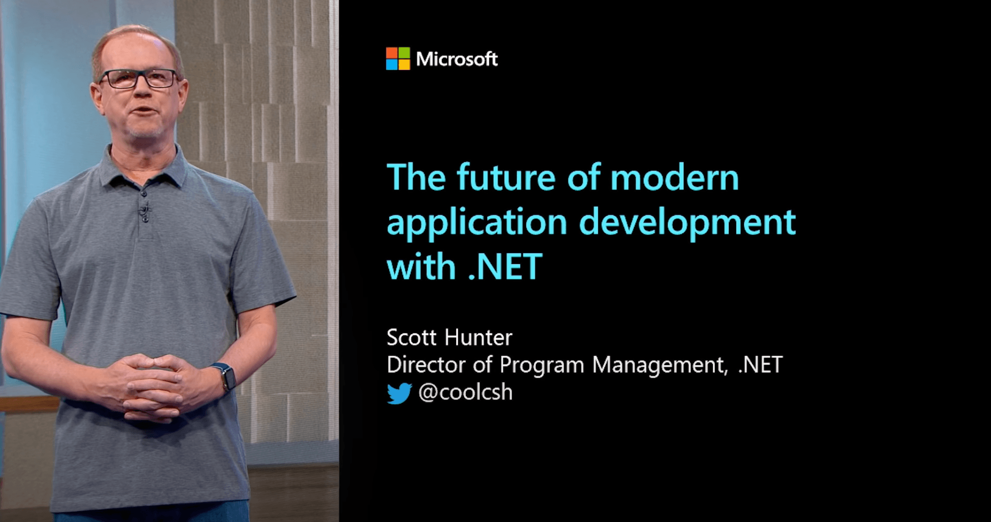 Scott Hunter giving DotNet Talk, The future of modern application development with .NET