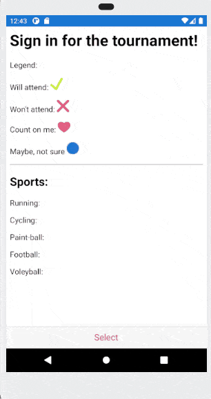 images in editor for xamarin - user is selecting response icons for whether they will attend or not, etc. various sports on a tournament signup app