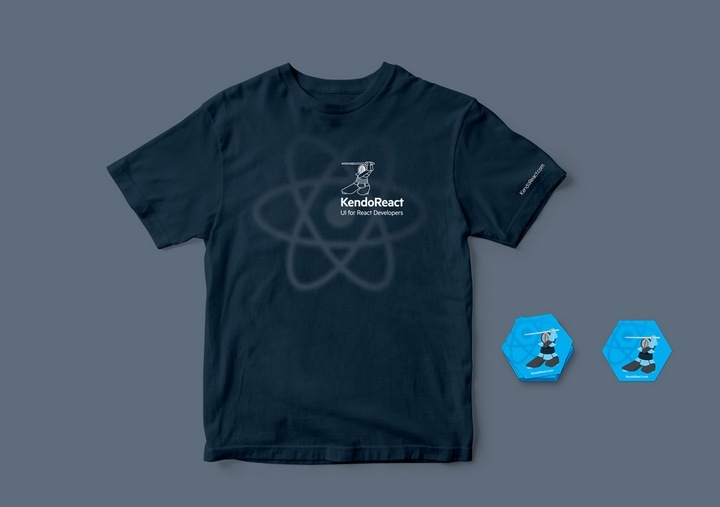 KendoReact conference giveaways - t-shirts, stickers