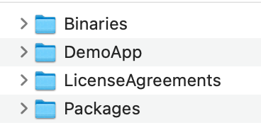 MAUI_Folder - Folders for Binaries, DemoApp, LicenseAgreements, Packages.