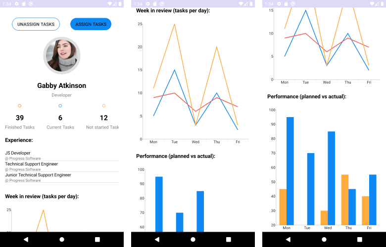 MAUI_OverView_Android - Three screens showing the same app at different scroll heights.