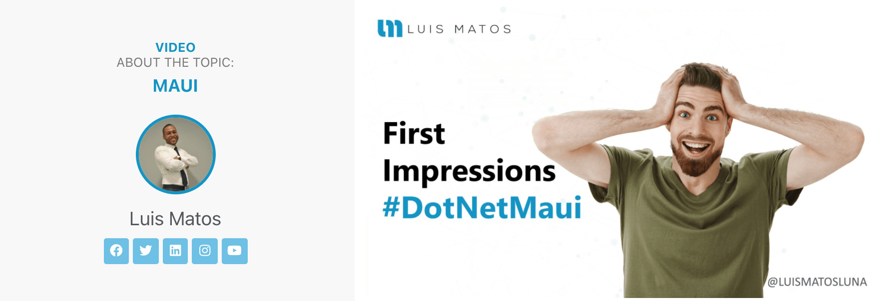 Promo for Maui Impressions video, with Luis Matos holding his head in amazement