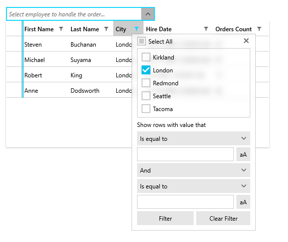 Filtering the MultiColumnComboBox