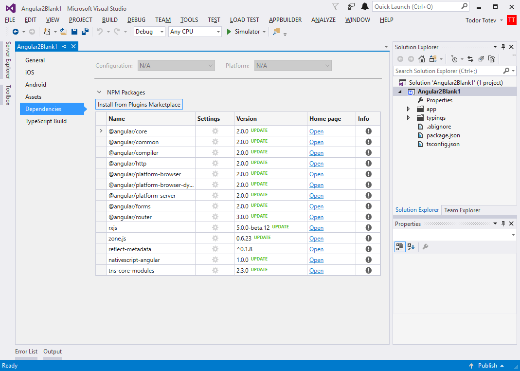 NativeScript dependencies