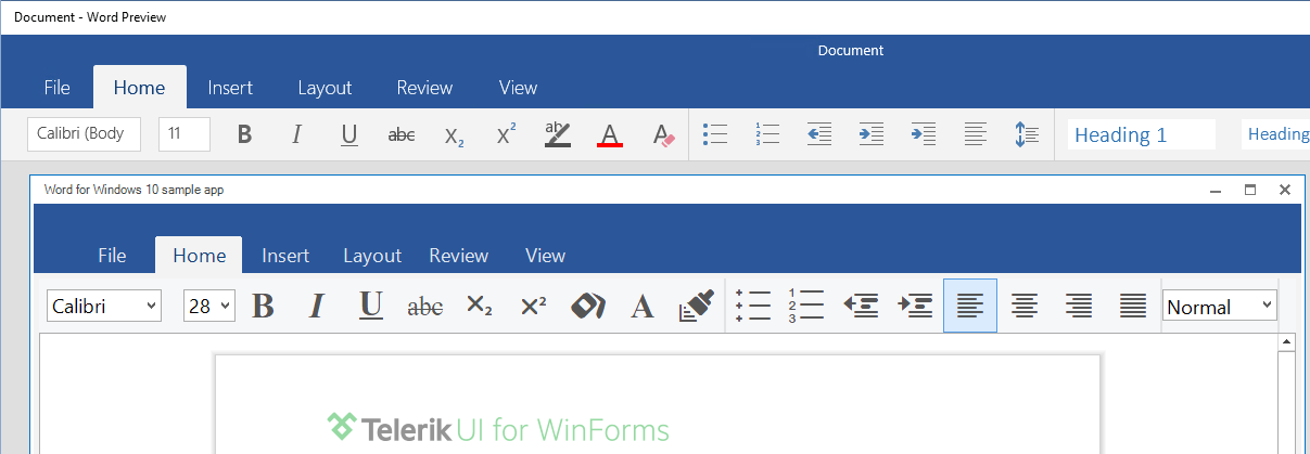 Office Universal App navigation bar with Telerik UI for WinForms