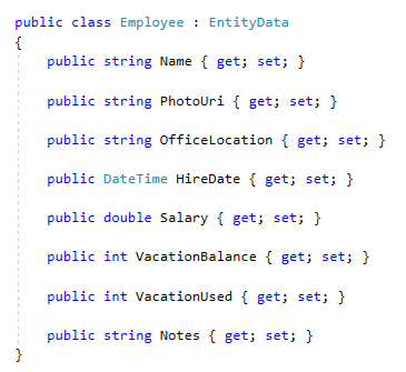 Employee Entity Model Employee Entity Model