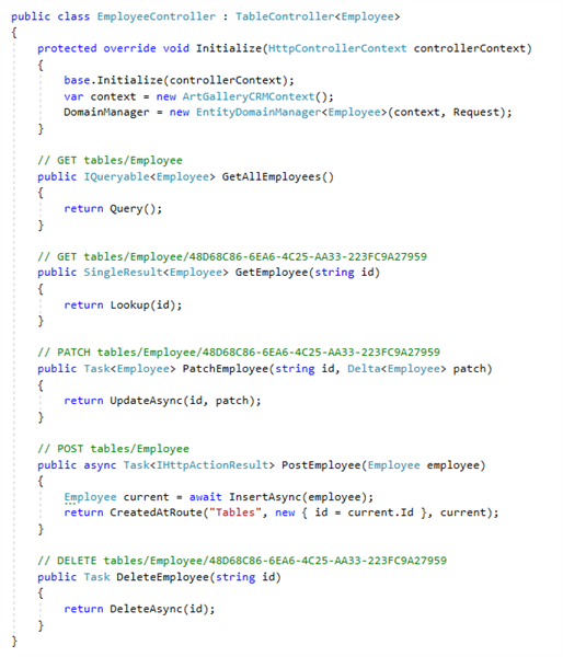 EmployeeController.cs Employee Controller class