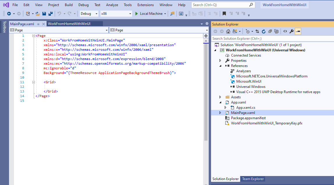 New WinUI 3.0 project in Visual Studio