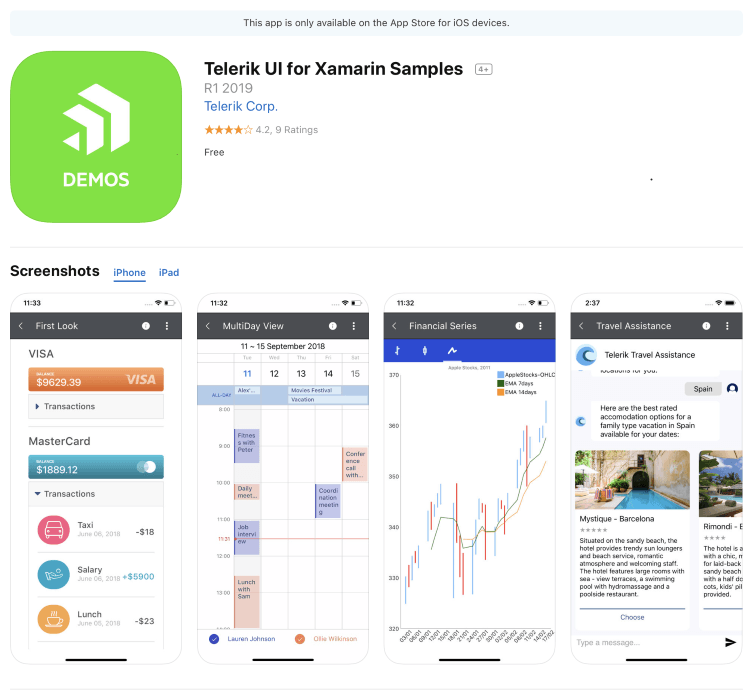 Telerik Xamarin Samples for iOS