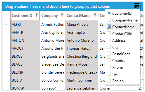 RadGridView Selection grid