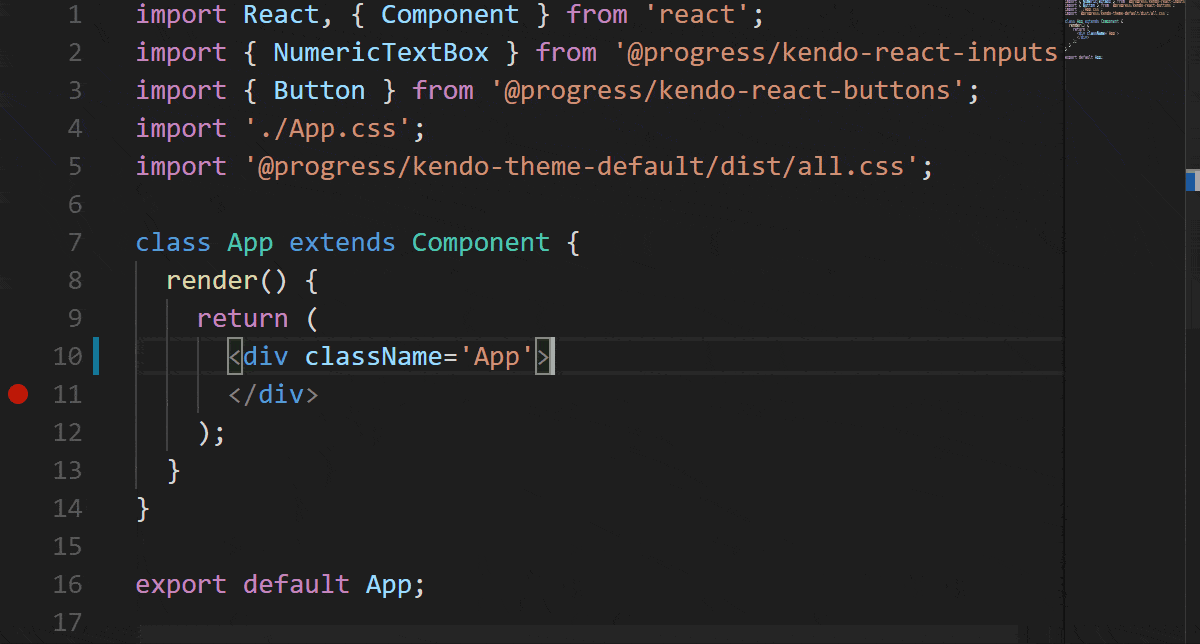 start of render code a gif of adding the code inside the render function