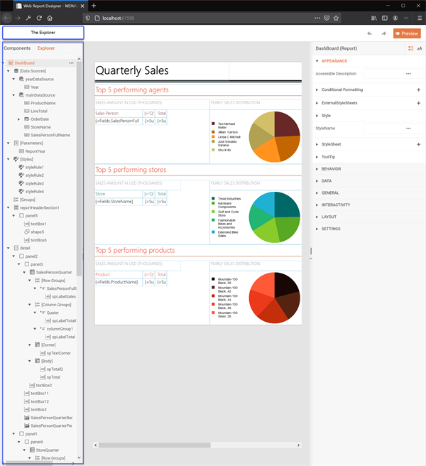 Web Report Designer Explorer