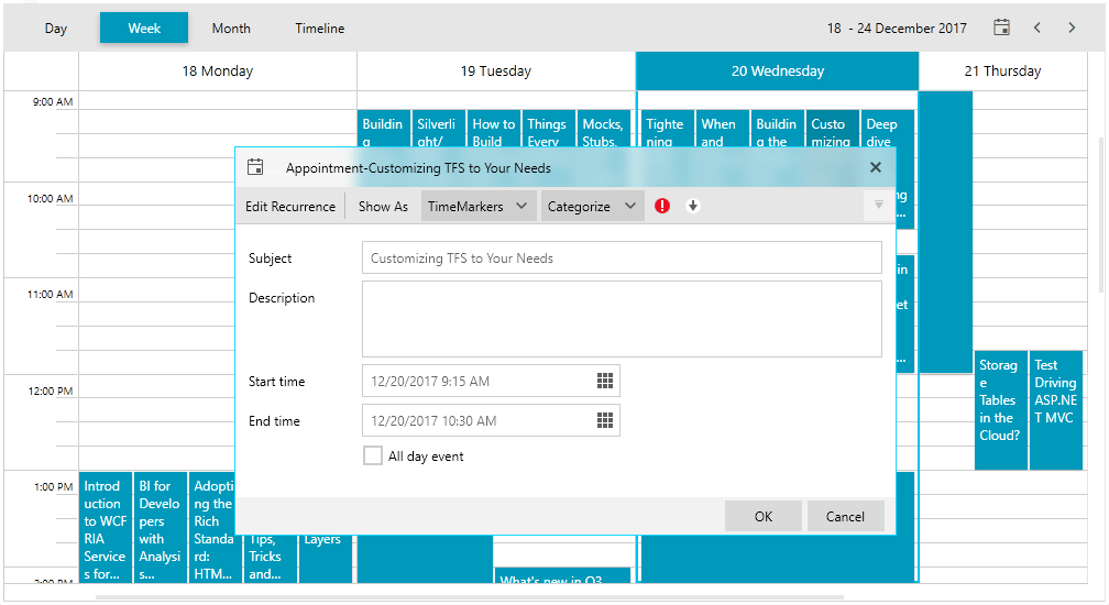 Telerik UI for WPF and WinForms Fluent Theme - Scheduler Image