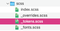 File folder containing the tokens.scss file
