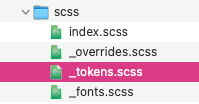 File folder containing the tokens.scss file File folder containing the tokens.scss file