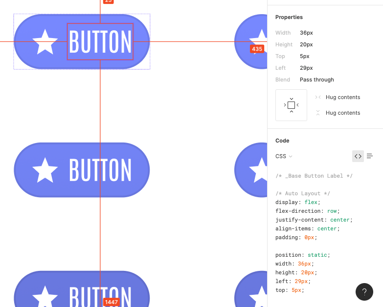 The Inspect tool in Figma, showing the details of a Button
