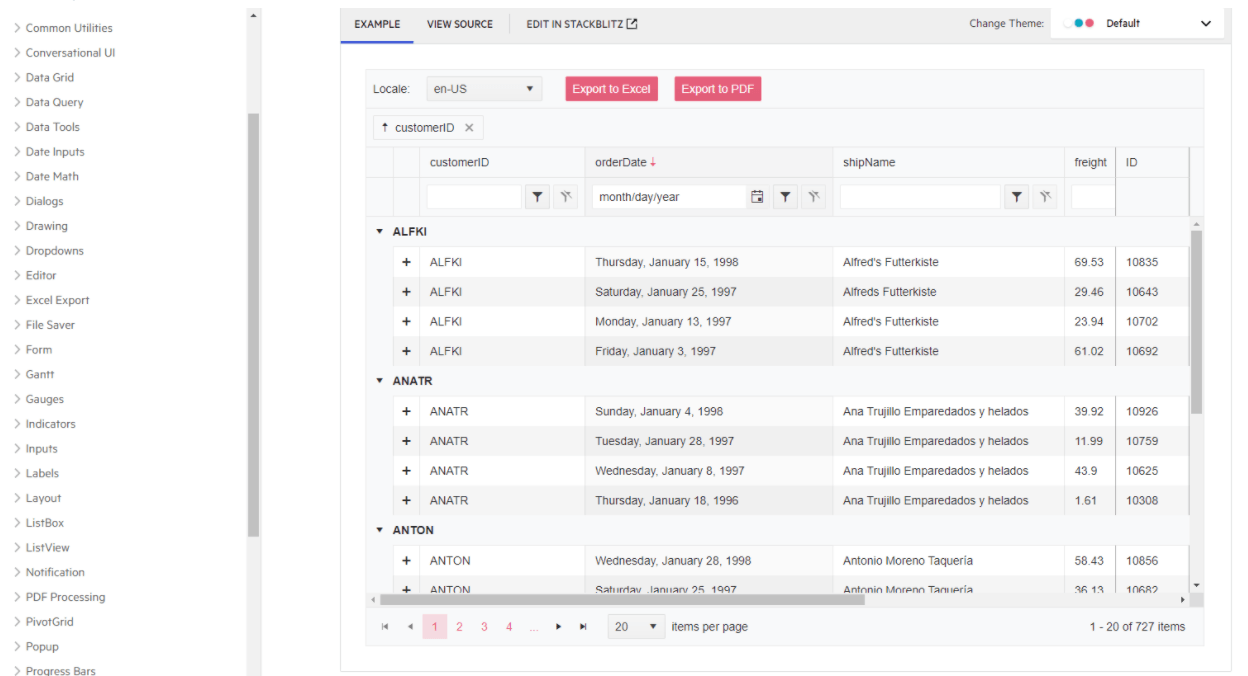 KendoReact Component Library example