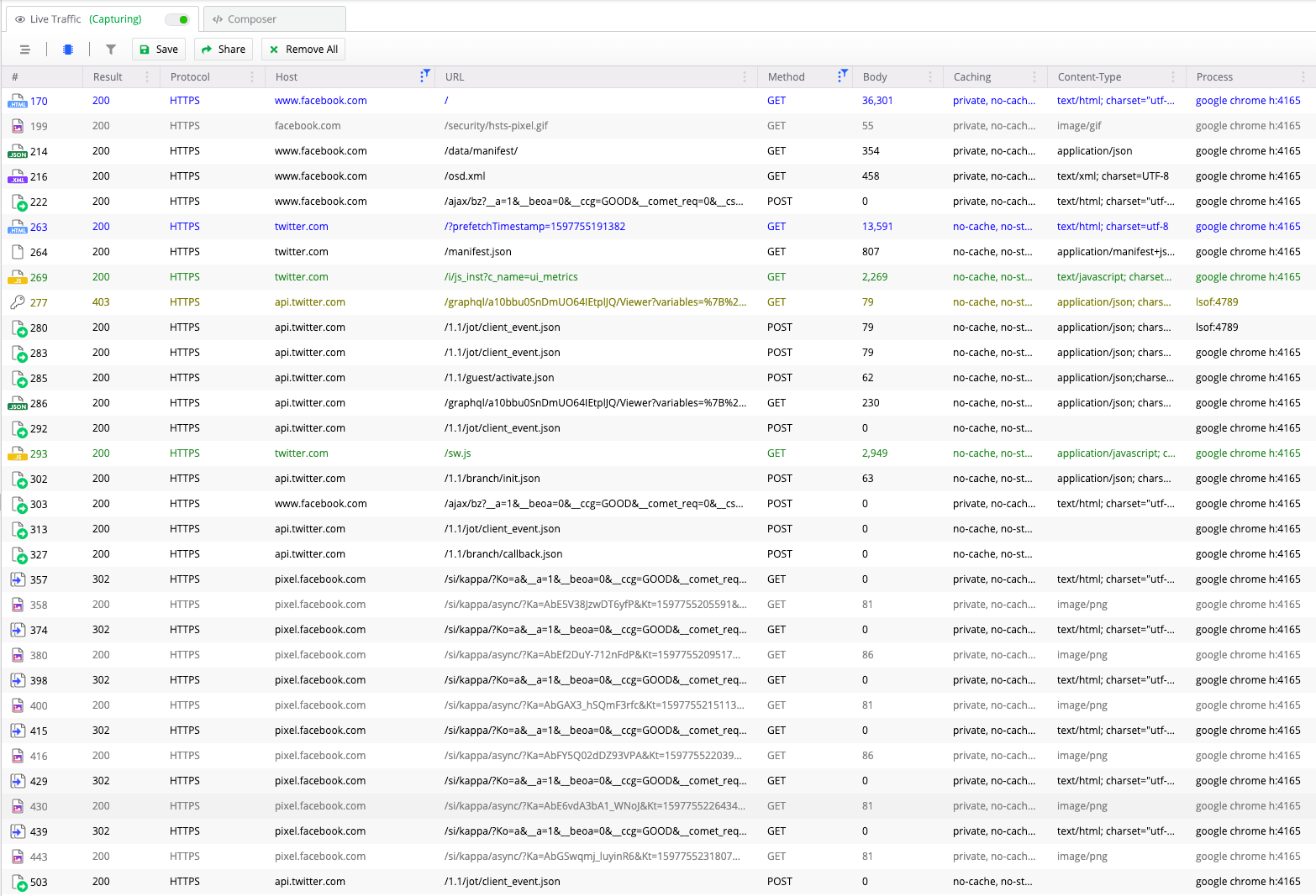 Fiddler Everywhere web sessions