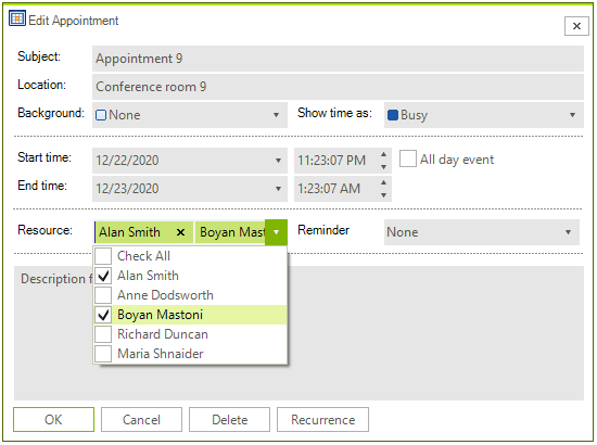 Selecting Multiple Resources per Appointment using the EditAppointmentDialog in Telerik UI for WinForms