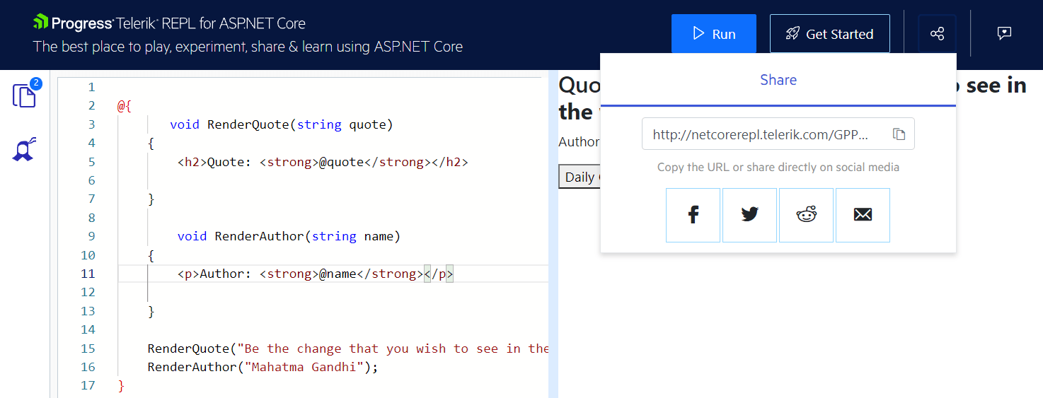 Sharing Snippet from Telerik REPL ASP.NET Core