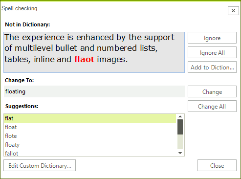 SpellCheckCorrection Added text box to the spell checker dialog