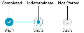RadStepProgressBar SelectedStatus - completed has a checkmark inside the circle, indeterminate has a circle with a dot, and not started has the step number inside the circle