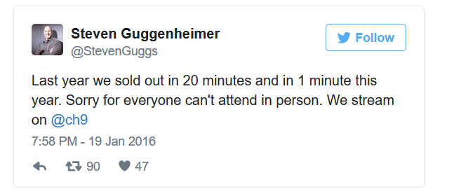 Tweet by Steven Guggenheimer