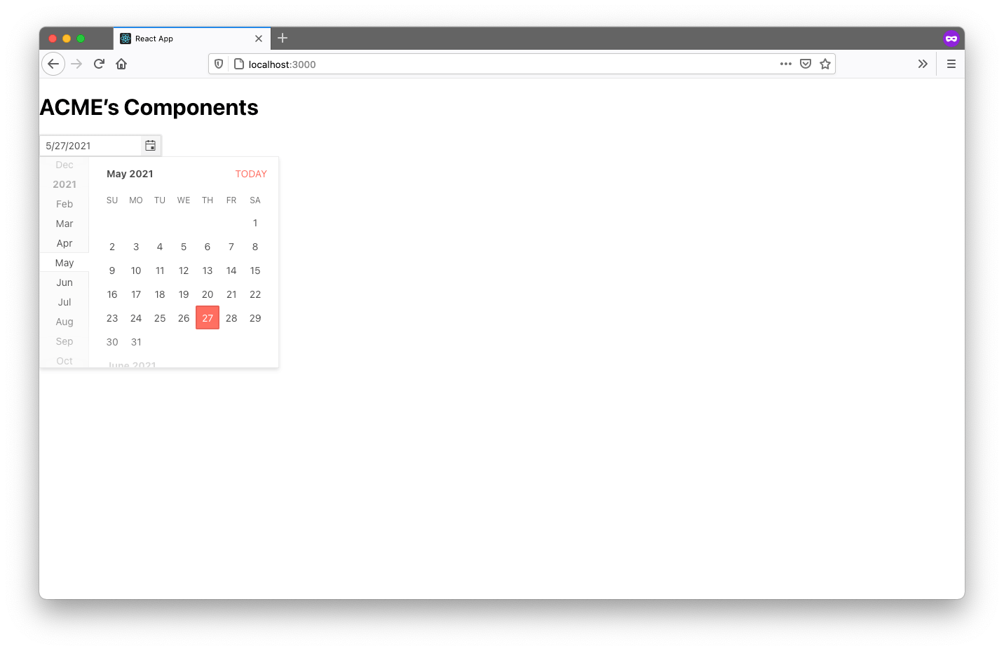 A correctly styled datepicker - a nice calendar shows up