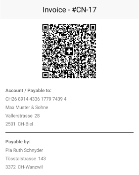 swiss qr code with payable to and payable by details