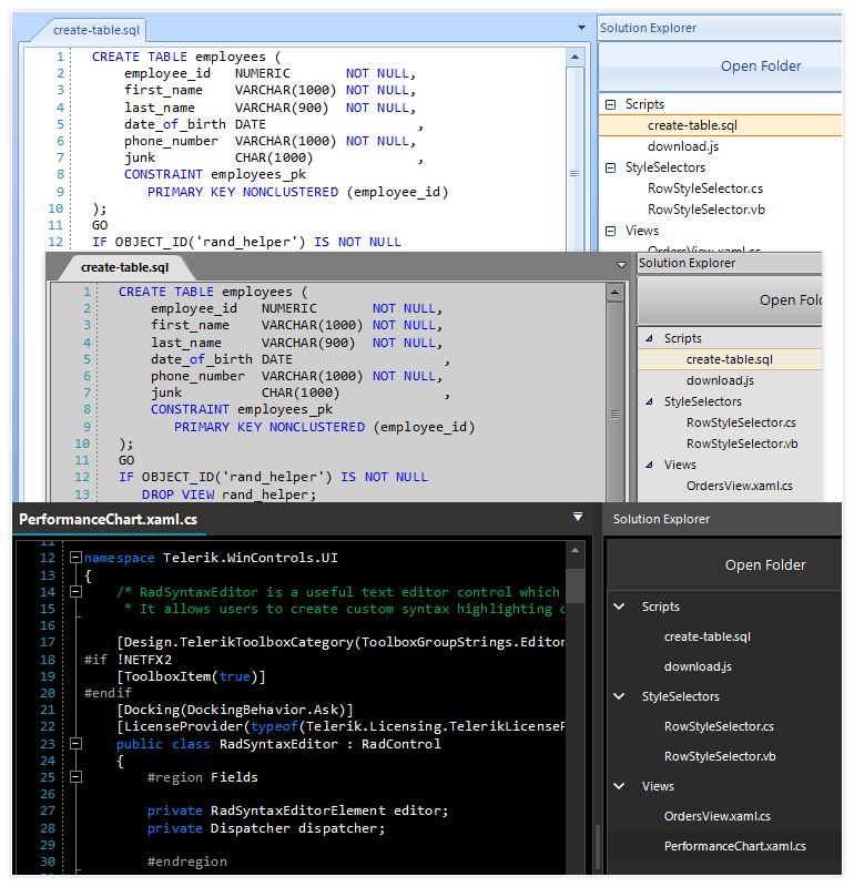 WInForms Syntax Editor control showcasing Palettes