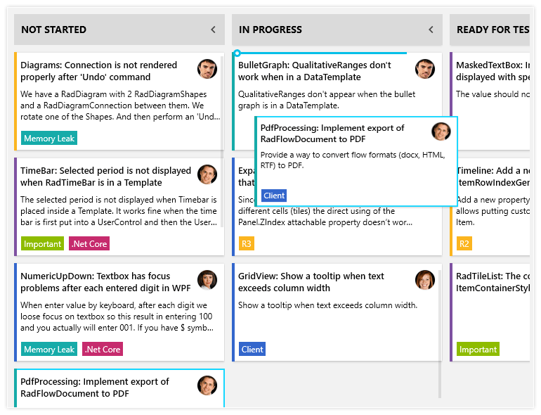 Telerik UI for WPF Task board - Drag and drop