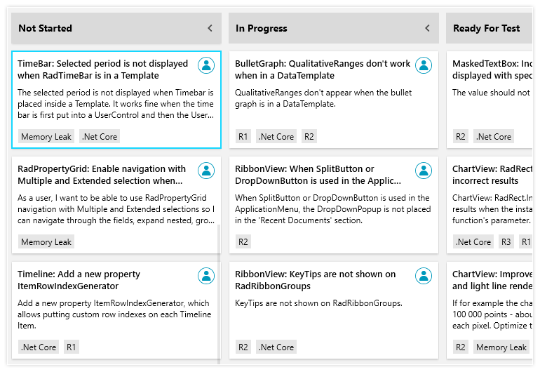 Telerik UI for WPF Task board - task selection