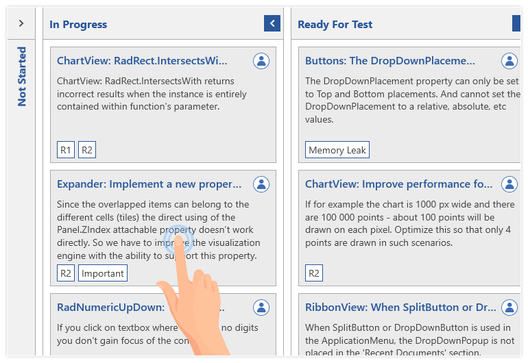 Telerik UI for WPF Task board - touch support