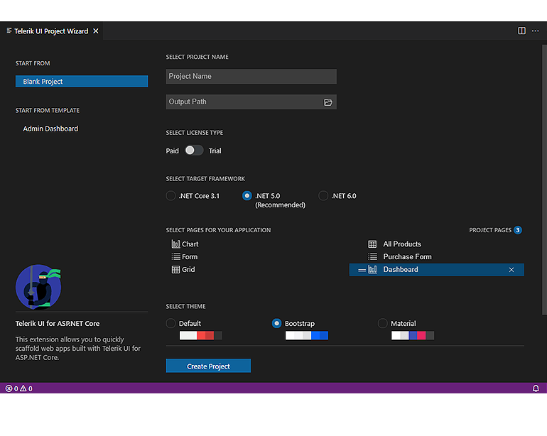 Telerik ASP.NET Core Visual Studio Code Extension