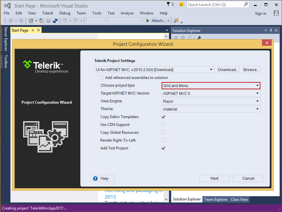 Telerik MVC Project Config Wizard