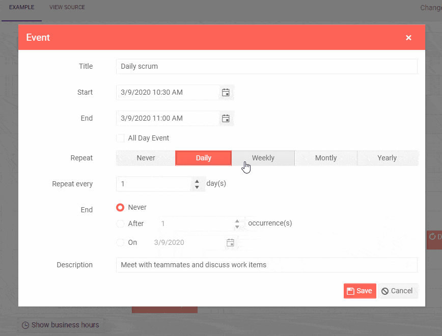 Telerik Scheduler Recurring Appointments