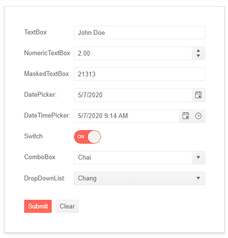 Telerik UI for ASP.NET Core Form with Custom Editors