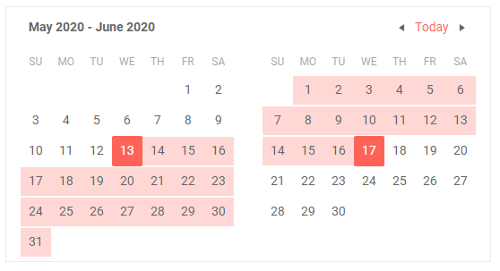 Telerik UI for Blazor Calendar Range Selection