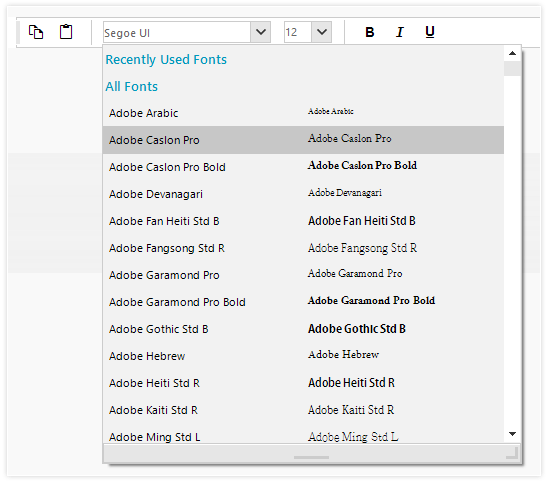 Font selection inside the WinForms FontDropDownList control