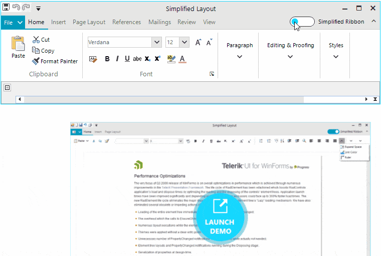 Telerik UI for WinForms - Simplified Ribbon - Gif (ready)