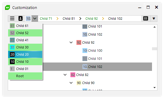 WinForms Breadcrumb displaying Appearance and Customization