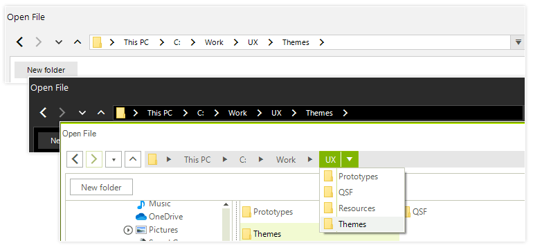 Telerik UI for WinForms Breadcrumb displaying Themes