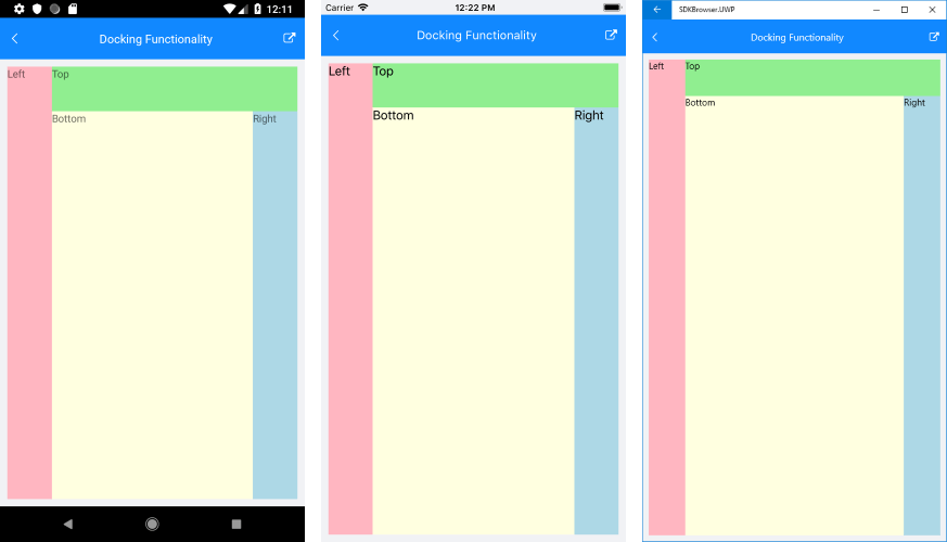 Telerik UI for Xamarin - DockLayout control - Position