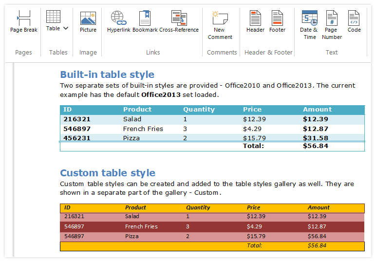 Telerik UI for WinForms WordsProcessing - Tables