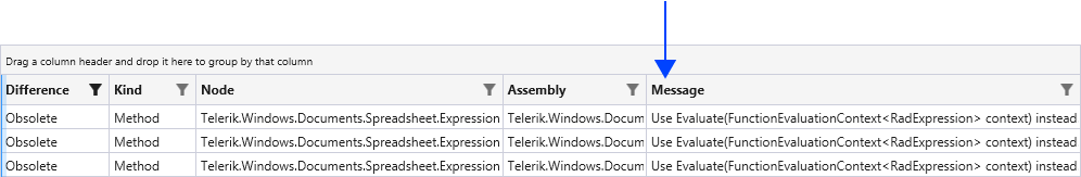 Telerik Upgrade API Analyzer Message