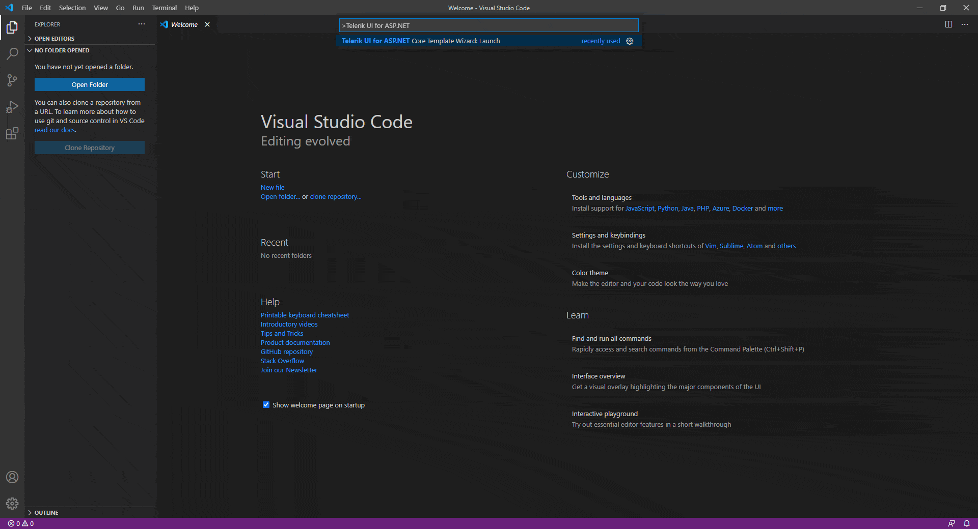 Visual Studio Code Wizard with UI for ASP.NET Core Templates