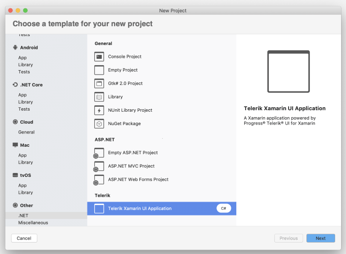 Telerik Xamarin Template for VS for Mac