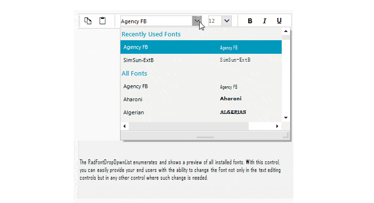 Recently Used Fonts in the WinForms FontDropDownList control