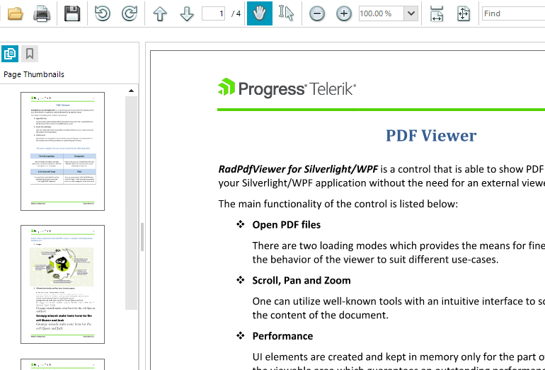 Telerik UI for WinForms PDF Viewer control
