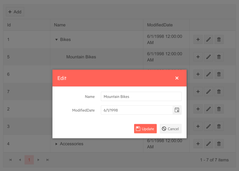 Telerik UI for Blazor TreeList Popup Editing Telerik UI for Blazor TreeList Popup Editing